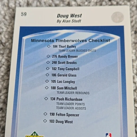 92-93 Upper Deck #59 Doug West Basketball Card - Picture 4 of 4
